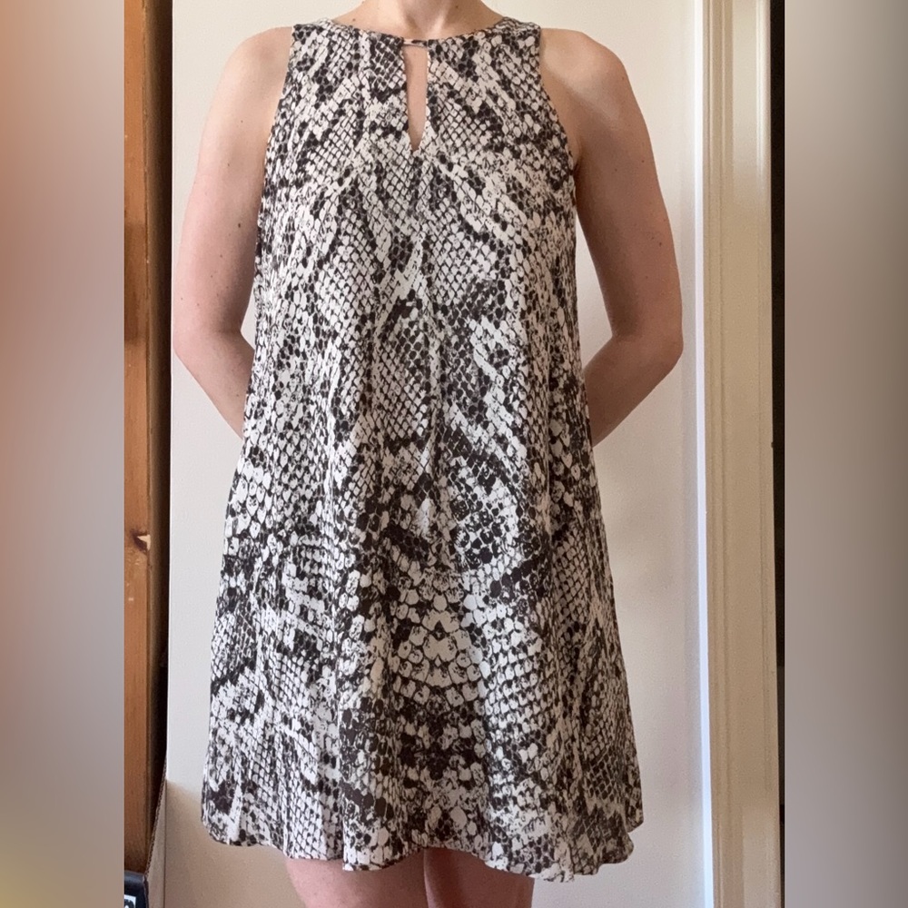 Lavender Brown Black and White Snake Print Midi Dress